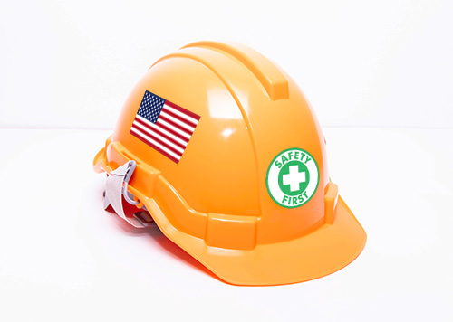Stickers on yellow hard hat