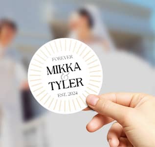 Mikka & Tyler custom wedding sticker | Stickers.com