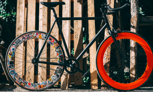 Bike with stickers around tire space
